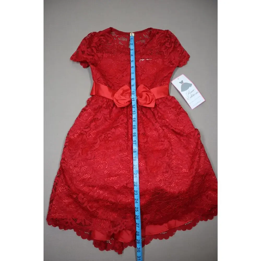 Rare‎ Editions Big Girls Red Glitter Lace High Low Dress Size 7